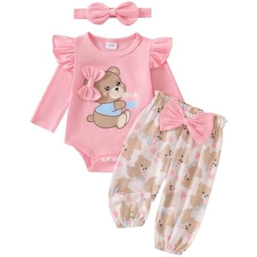 Baby Girl Clothes Newborn Girl Long Sleeves Romper Pants Headband Set Infant Outfits 3Pcs Spring Clothing