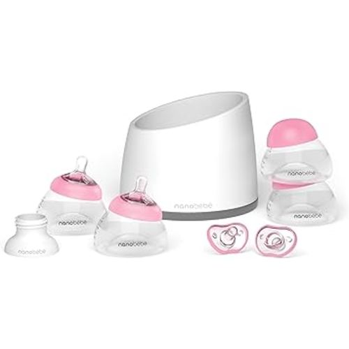 Nanobebe Baby Bottles Starter Set - Pink/Grey