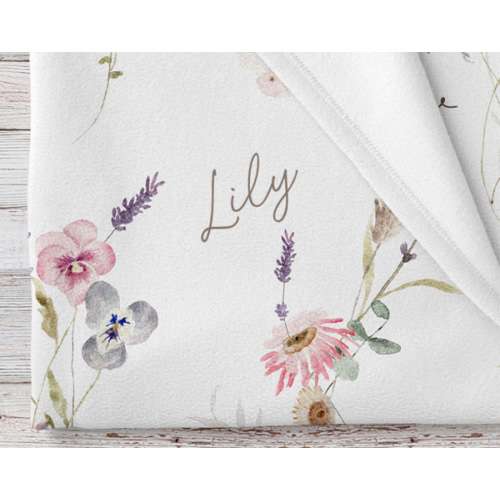 Pretty wildflowers personalized baby girl blanket