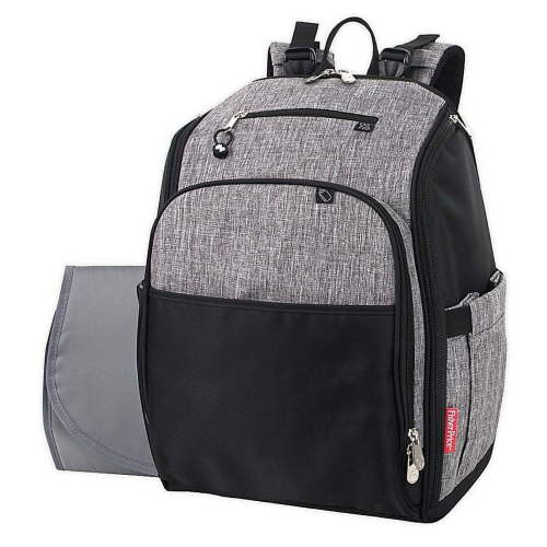 Fisher-Price Large Multi-Pocket Multifunction Kaden Baby Essentials Travel Diaper Bag Backpack for Infant Boys & Girls with Changing Pad, Pacifier Pocket and Stroller Hooks in Unisex Gray & Black