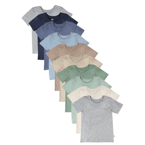 HonestBaby 10-Pack Short Sleeve T-shirts 100% Organic Cotton Baby, Toddler, Little Kids, Boys, Girls, Unisex