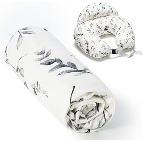 Momcozy Original Plus Size Nursing Pillow Cover, Fits All Breastfeeding Pillows, 100% Cotton Cover with Adjustable Waist Strap, Ink Wash Painting, Cover Only