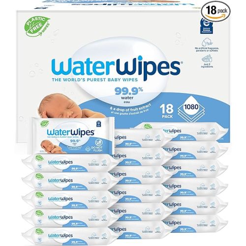 WaterWipes Sensitive+ Newborn & Baby Wipes, 3-In-1 Cleans, Cares, Protects, 99.9% Water, Unscented & Hypoallergenic, 1080 Count (18 Packs)