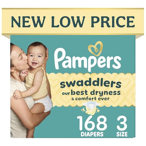Pampers Swaddlers Diapers, Size 3 (13-26 lbs), 168 Count, Hypoallergenic, Absorbent, Keeps Baby Dry and Comfortable, Skin Safe Disposable Baby Diaper