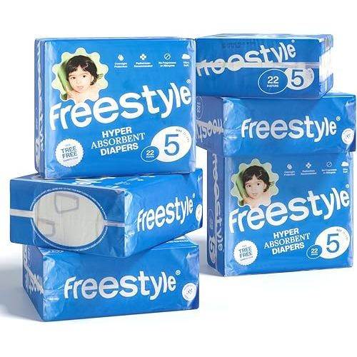 Freestyle Diaper – (Size 5) Hyper Absorbent & Non-Toxic – Disposable Diaper for Sensitive Skin – Ultra Soft Diapers (25+ lbs) – 132 Count