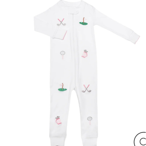 Golf Embroidered Zipper Romper in Pink