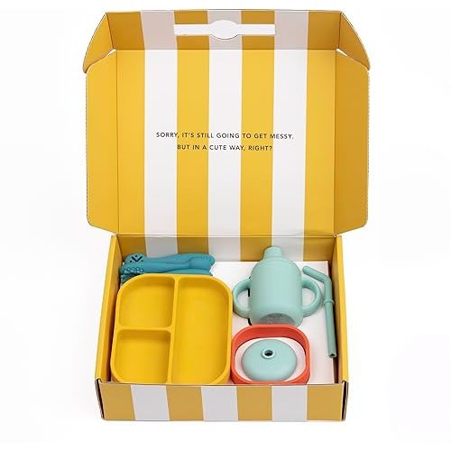 Bella Tunno Little Bites Bundle – Baby Feeding Set and Baby Led Weaning Supplies with 1 Baby Bowl, 1 Baby Plate, 3 Baby Utensils, 1 Cup, 2 Lids, 100% Food-Grade Silicone (Circus Fun)