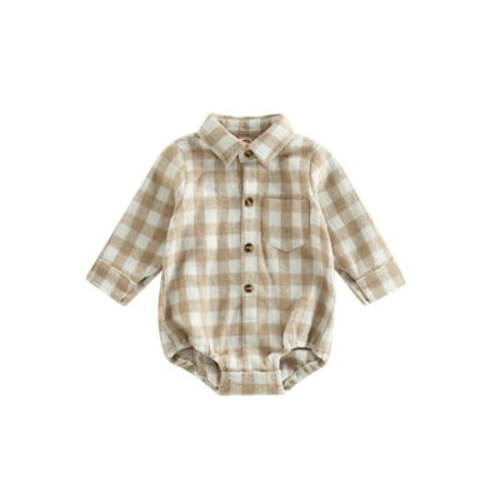 Kleidungly Infant Baby Boys Girls Plaid Shirt Romper Flannel Long Sleeve Lapel Button Down Jumpsuit Bodysuit Fall Winter Clothes