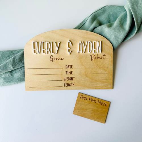 Wood & Acrylic Twin Birth Announcement Sign: Personalized Nursery Decor