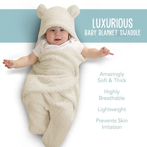 BlueMello Baby Swaddle Blanket | Ultra-Soft Plush Essential for Infants 0-6 Months | Receiving Swaddling Wrap Beige | Ideal Newborn Registry and Toddler Boy Accessories | Perfect Baby Girl Shower Gift