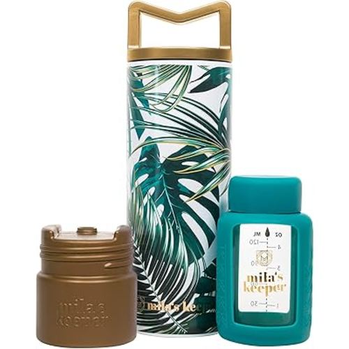 Mila's Keeper Portable Insulated Breast Milk Cooler Set | 20 Hr Storage | Cooler, Breast Milk Storage Bottle & Ice Pack for Travel | Fits Leading Pumps | Standard Neck Panama Palms