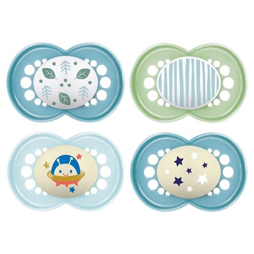 MAM Original Baby Pacifiers 16+ Months, Binky for Newborn Babies, BPA-Free Skin Soft Silicone Nipple, Glows in The Dark, Developed with Medical Experts, 4 Count, Made in Europe