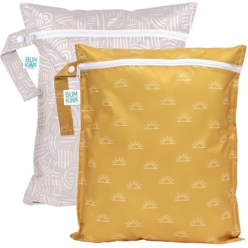 Bumkins - Waterproof Wet Bag - For Baby, Travel, Swim Suit, Cloth Diapers, Pump Parts, Pool, Gym, Toiletry, Strap to Stroller - Reusable & Easy to Clean - 2pk - Desert Boho