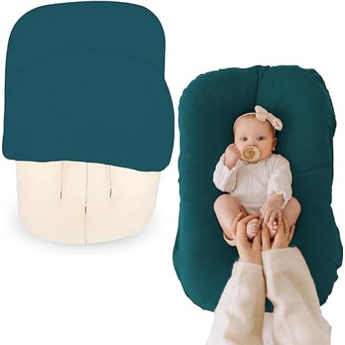 Max&So Baby Lounger Cover Compatible with Snuggle Me – 100% Cotton Slipcover – Soft, Breathable & Skin-Friendly – Newborn Lounger Cover, Jade – Cover Only