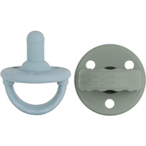 Soother Pacifier,Food Grade Silicone Pacifiers with Handle & 3 Holes for Added Safety, BPA Free, 2 Pack (Sage+Ether)