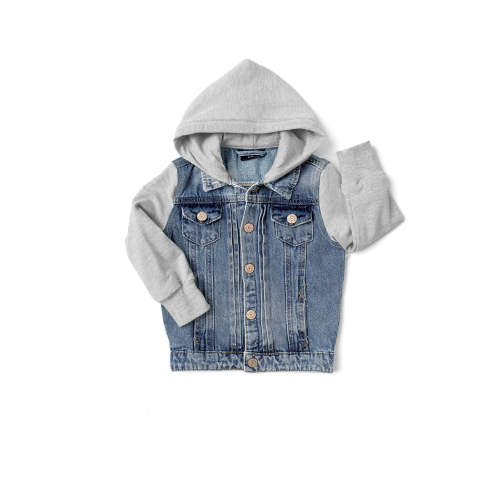Hooded Denim Jacket - Grey