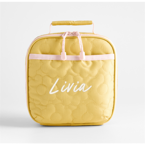 Personalized Dreamer Quilted Yellow Flower Standard Soft Insulated Kids Lunch Box