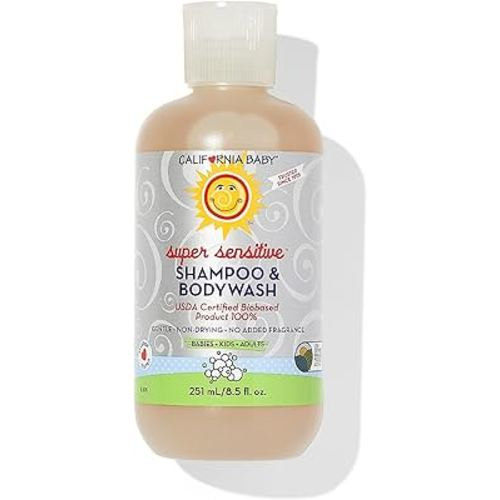 California Baby Super Sensitive Baby Shampoo and Body Wash | 100% Plant-Based | Gentle Fragrance Free Shampoo | Hypoallergenic | 251 mL / 8.5 oz