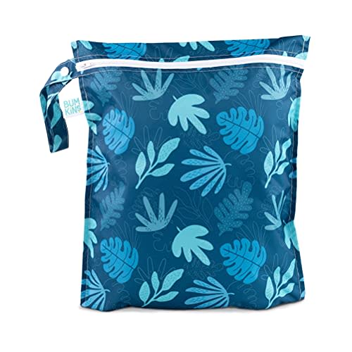 Bumkins Waterproof Wet Bag, Washable, Reusable for Travel, Beach, Pool, Stroller, Diapers, Dirty Gym Clothes, Wet Swimsuits, Toiletries, 12x14 – Blue Tropic