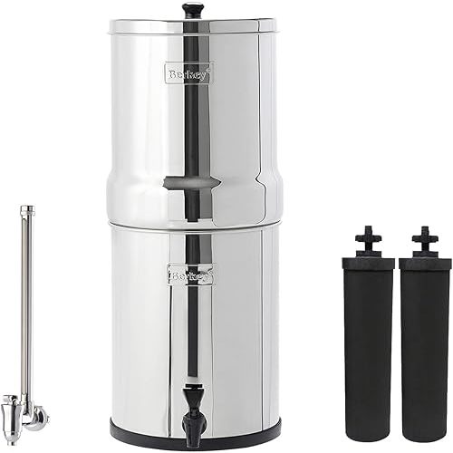 Royal Berkey Gravity-Fed Water Filter System with 2 Black Berkey Elements Plus Deluxe 10" Stainless Steel Berkey Water View Spigot