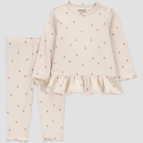Carter's Just One You® Baby Girls' 2pc Heart Printed Top & Bottom Set - Ivory Newborn