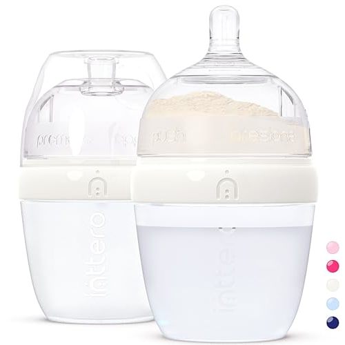 INTTERO Anti-Colic Formula Making Dispenser Baby Bottles, 6oz with Flow 1 Nipples, 2pk, Stylish White — Baby Essentials — Formula Dispensing Bottles — Biberones — PopYummy Mixie — Easy Baby Brezz