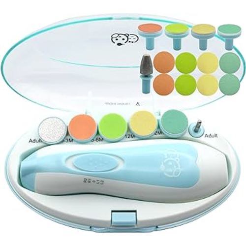 Royal Angels Baby Nail File 21 in 1, Safe Electric Baby Nail Buffer, Extra 13 Replacement Tools, Baby Nail Kit, Baby Nail Trimmer, Newborn Toddler Toes and Fingernails Clipper, Trim and Polish (Blue)