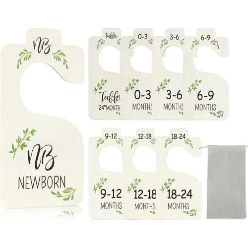 Baby Closet Dividers for Clothes Organizer - Set of 8 Wooden Double-Sided Baby Clothes Size Hanger Dividers Baby Closet Organizer from Newborn to Toddler for Nursery Decor (Style A)