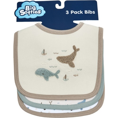 Big Softies Baby Newborn Bibs 3 Pack - Whale - Size Onesize