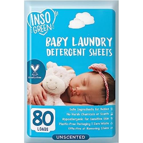 Baby Laundry Detergent Sheets for Infant, Toddler and Newborns, 80 Loads, Unscented – Gentle for Sensitive Skin - Washing Detergent for Baby Clothes