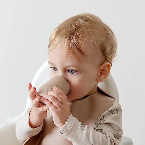 SAMiGO Silicone Baby Cups for 6-12 Months Infants - Tiny Open Cups - Training Cups for Baby Led Weaning - Set of 2 Drinking Cups