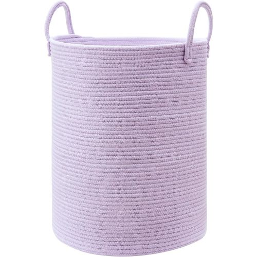 80L Extra Large Purple Hamper Laundry Basket for Nursery Kids16Dx22H inches Tall Lavender Blanket Basket for Girls Cotton Rope Lilac Clothes Hamper in Bedroom