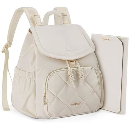 mommore Diaper Bag Backpack, Small Diaper Backpack for Travel, Drawstring Puffer Diaper Bag, Lightweight Quilted Baby Bag with Stroller Straps, Changing Pad