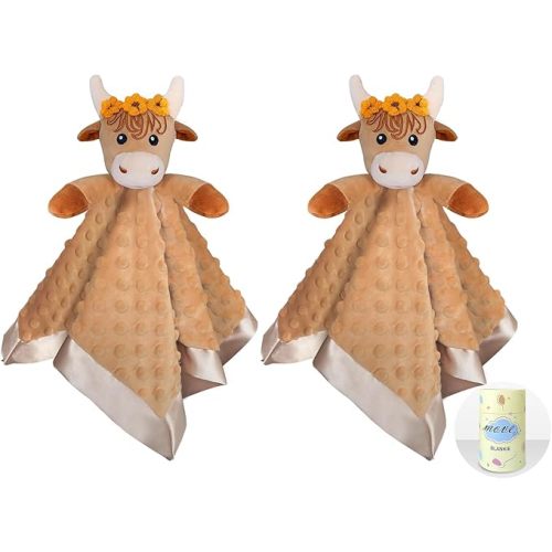 Girl Highland Cow Baby Security Blanket Loveys for Babies Girls, 16" Soft Baby Lovey Blanket, Baby Snuggle Stuffed Animals Blankie, Baby Girls Gifts for Infant and Toddler, 2 Pack