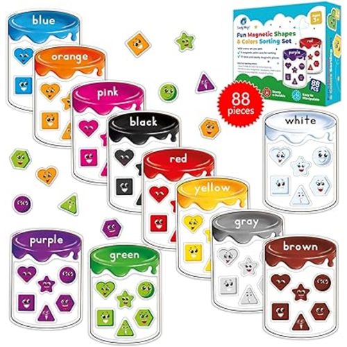Simply Magic 88 PCS Magnetic Shapes & Color Sorting Set - Fridge, Whiteboard Magnets for Toddlers, Color Matching, Recognition, Sorting