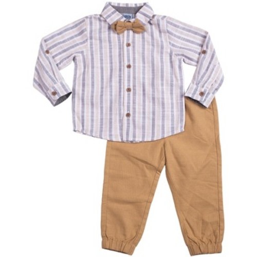 Little Lad Baby Boys 3 Piece Roll Sleeve Shirt and Pant Set, Tan, Size12M