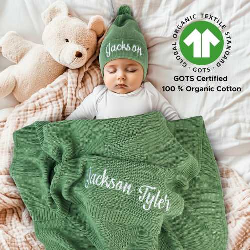 Organic Baby Blanket, Personalized Baby Blanket, Newborn Gift, Cotton Knit Name Blanket, Custom Blanket, Baby Shower Gift for Baby Girl Boy
