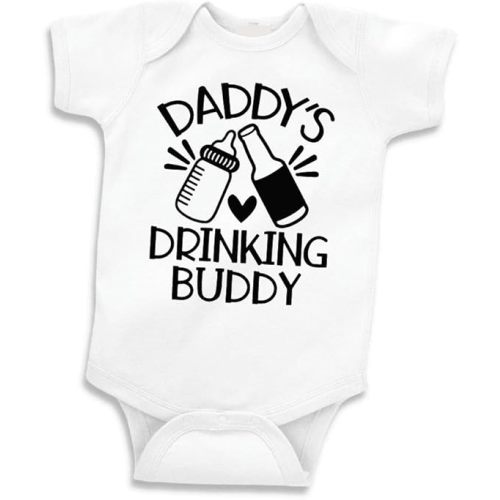 Bump and Beyond Designs Funny Baby Boy Father's Day Gift, Daddy's Drinking Buddy - White, Short Sleeve - 0-3 Months