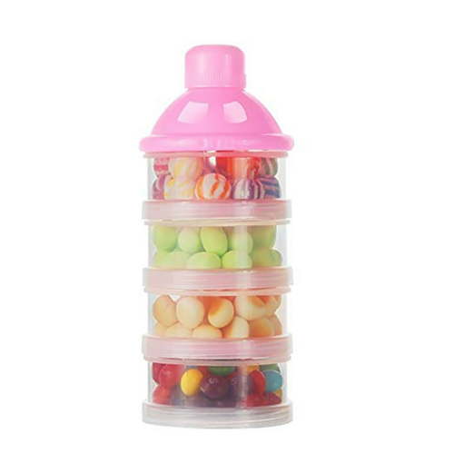 Ikeay Storage Containers| Baby Milk Powder Formula Dispenser Nonspill Smart Stackable Baby Feeding Travel Storage Container, 1X Four-Layer Milk Powder Box, Pink