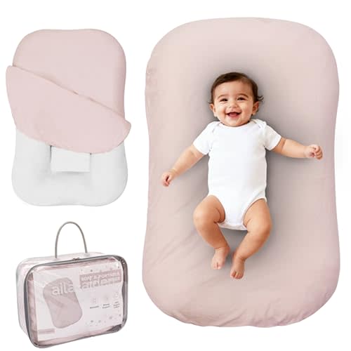 Aila + Aiden Baby Lounger | Organic Cotton Infant Lounger | Adjustable & Portable Floor Lounger | Supervised Use | Soft, Breathable, Washable Cover - Snuggle Collection - (Pink)