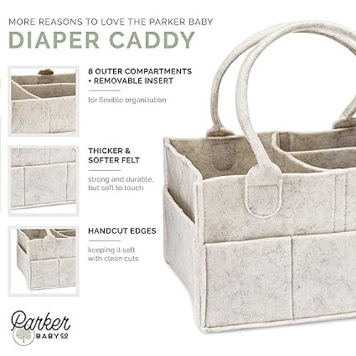 Parker Baby Diaper Caddy - Nursery Storage Bin and Car Organizer for Diapers and Baby Wipes - White, Large
