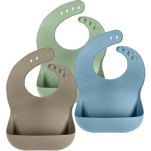 Cuddle Campus Set of 3 Silicone Bibs for Babies & Toddlers,Soft Adjustable Bibs with Pocket Food Catcher for Baby Girl,Boy