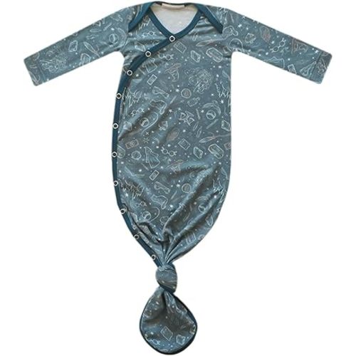 Copper Pearl Baby Gown - Knotted Newborn Sleepers for Baby Boy and Girl, Soft Stretchy Long Sleeve Infant Gowns with Bottom Tie and Hand Mittens, Perfect Hospital Coming Home Outfit (Hogwarts)