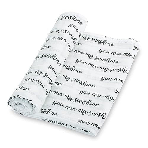 LollyBanks Baby Swaddle Blanket, 100% Cotton Muslin Blankets for Boys and Girls, 47 x 47 Inches Soft and Breathable Baby Blanket, Gentle Newborn Swaddle Wrap, Registry (You are My Sunshine Print)