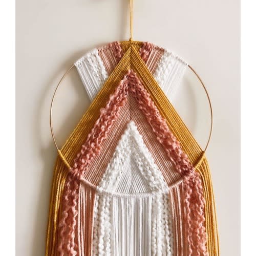 Mustard Pink and White Yarn Hoop Wall Hanging / Modern Boho Decor / Macrame Wall Hanging / Nursery Decor
