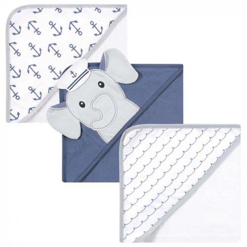 Hudson Baby Cotton Towels, Sailor Elephant, 3 Count