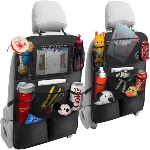 Car Backseat Organizer, Kick Mats Back Seat Protector with Touch Screen Tablet Holder, Back Seat Organizer for Kids with Storage Pockets Travel Accessories, 2 Pack