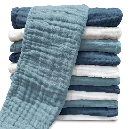 Muslin Burp Cloths for Baby 100% Cotton Burping Cloths for Unisex, Boy, Girl - Large 20'' by 10'' Newborn Essentials Ultra Soft Absorbent Milk Spit Up Rags - 12 Pack - White+Light Navy Series