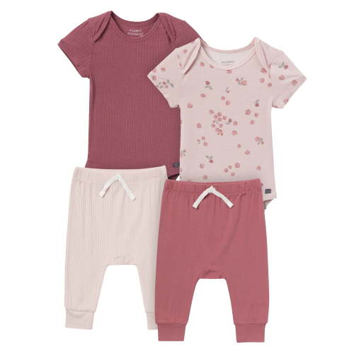 Modern Moments by Gerber Baby Neutral Super Soft 4-Piece Bodysuits and Pants Gift Set, Newborn - 12 Months