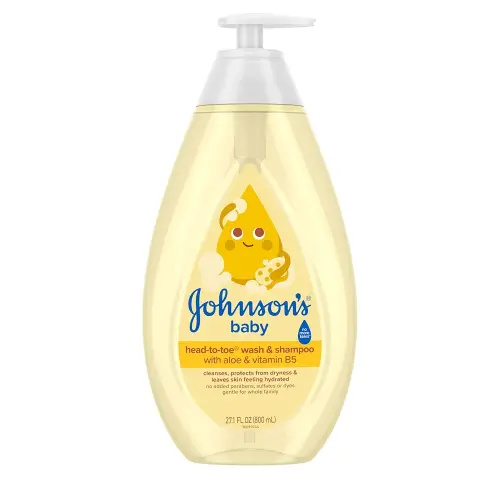 Johnson's Baby Head-To-Toe Baby Wash & Shampoo + Aloe & Vitamin B5, 2-in-1 Bath Wash Gently Cleanses Newborn's Delicate Skin & Hair, Hypoallergenic, No Added Parabens, Dyes & Sulfates, 27.1 fl. oz